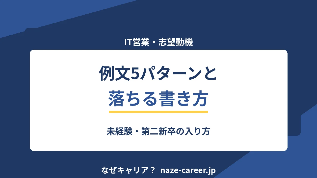 IT営業の志望動機｜未経験・第二新卒の例文5パターンと落ちる書き方【2026年版】
